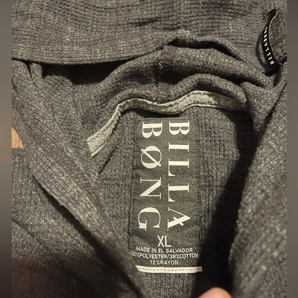 Grey Billabong waffle knit hoodie pullover sweater fitted XL 3/4 2 button v neck - Picture 5 of 6